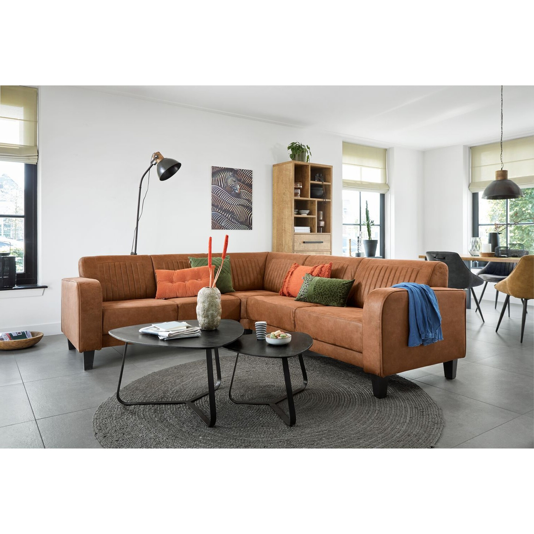 Hoekbank links Mills microleder cognac premium comfort
