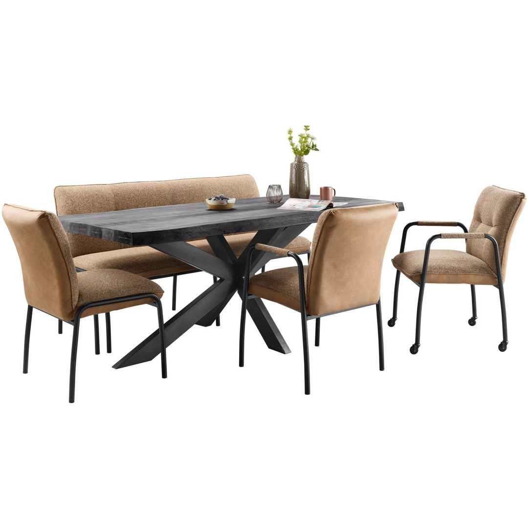 Eettafel Newhaven zwart mangohout 220x100 cm rechthoekig