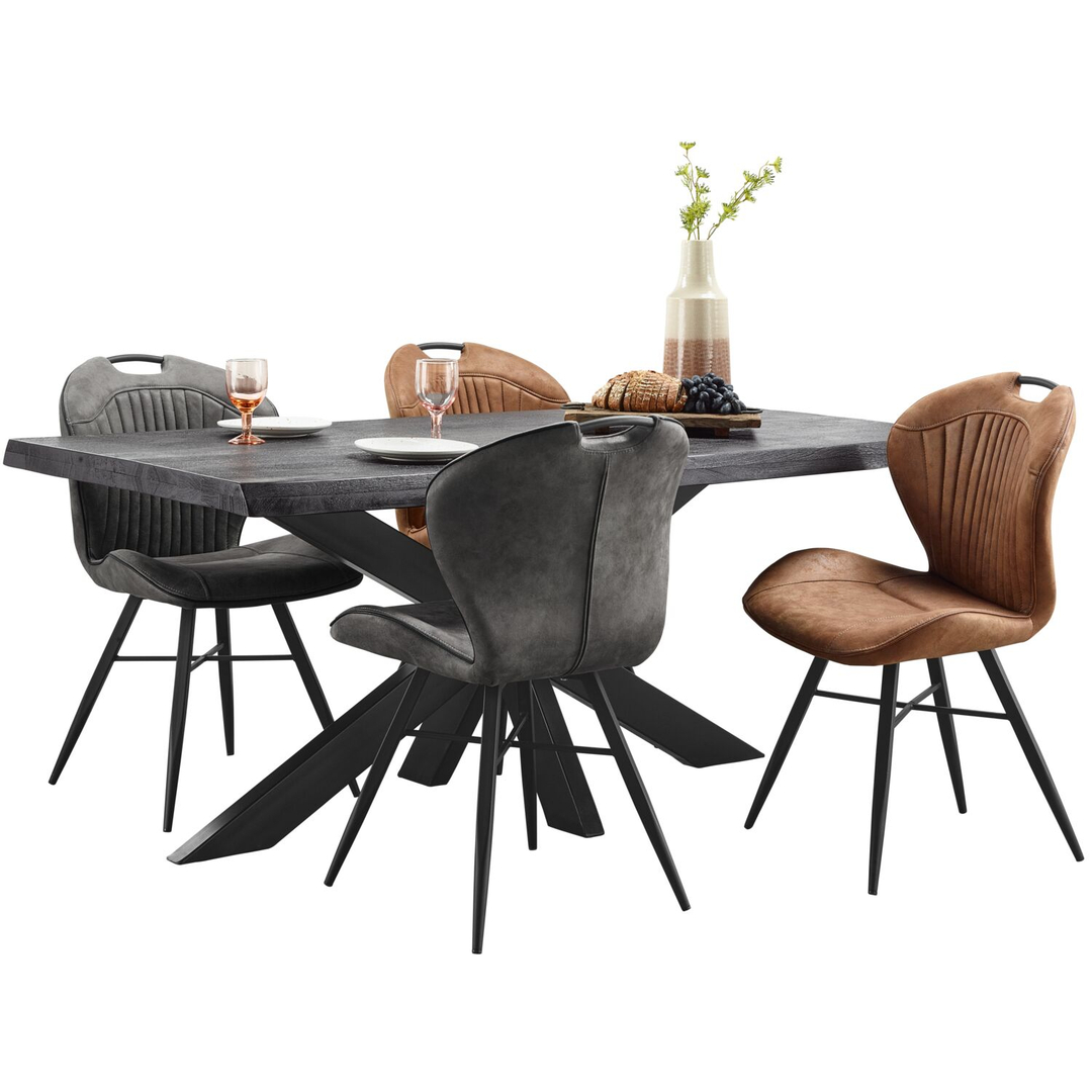 Eettafel Newhaven zwart mangohout 220x100 cm rechthoekig