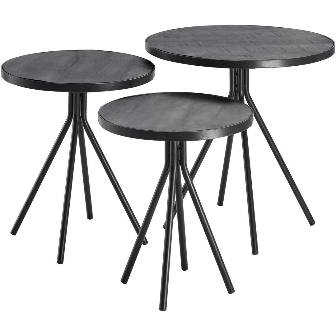 Bijzettafelset Chiva zwart (set van 3) rond