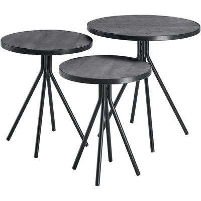 Bijzettafelset Chiva zwart (set van 3) rond