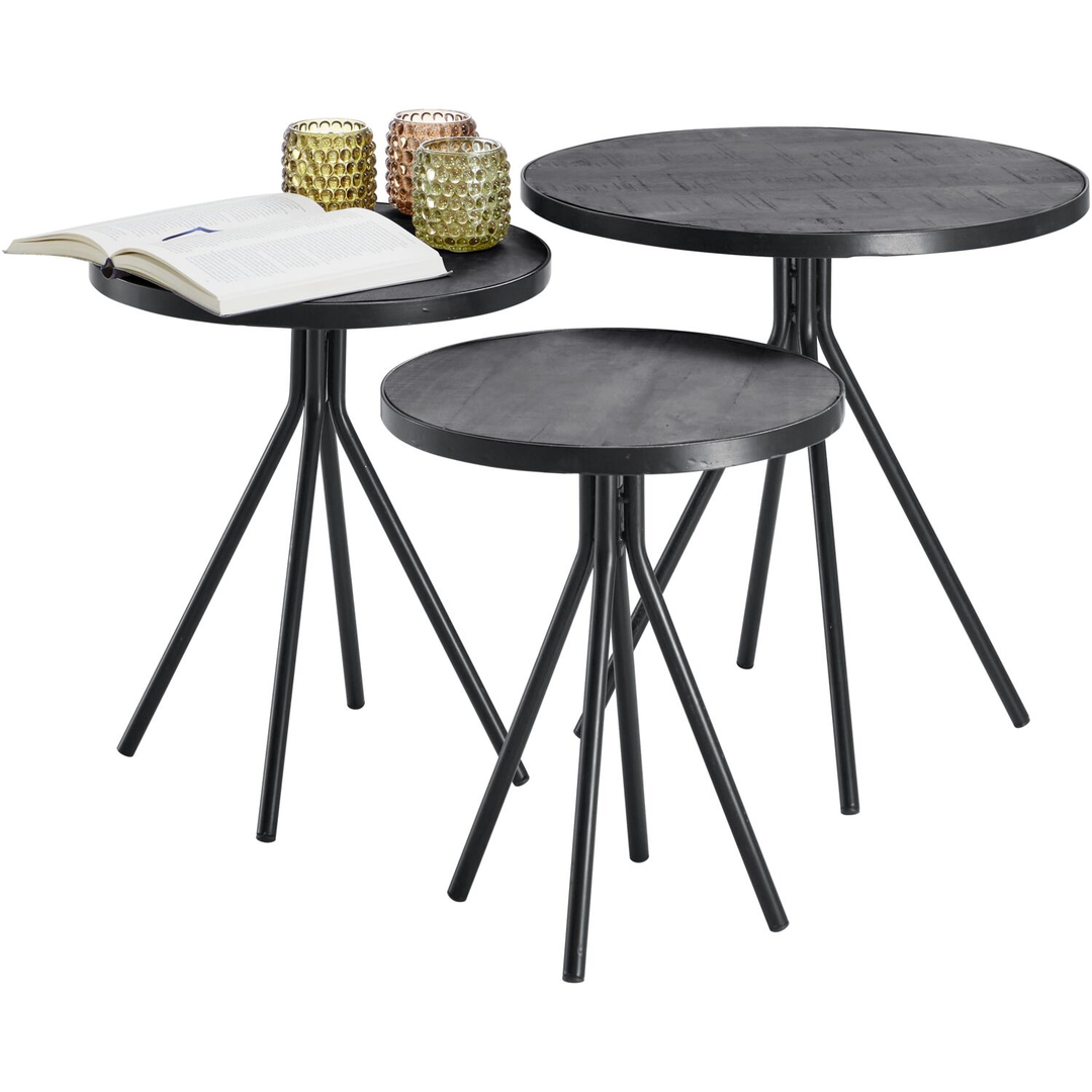 Bijzettafelset Chiva zwart (set van 3) rond