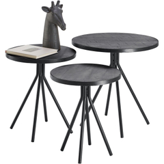 Bijzettafelset Chiva zwart (set van 3) rond
