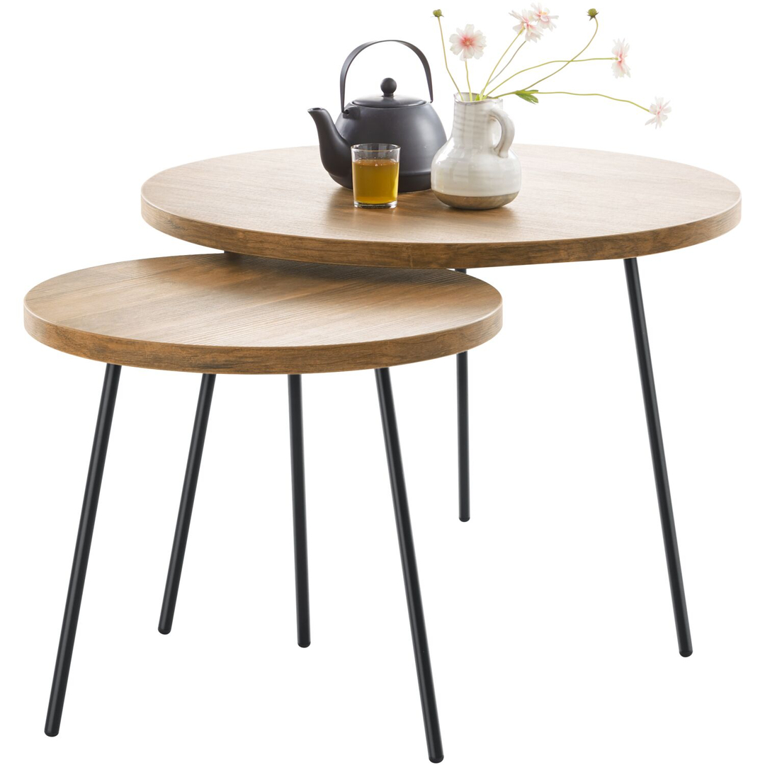 Bijzettafelset Zena old teak 50 en 70 cm rond