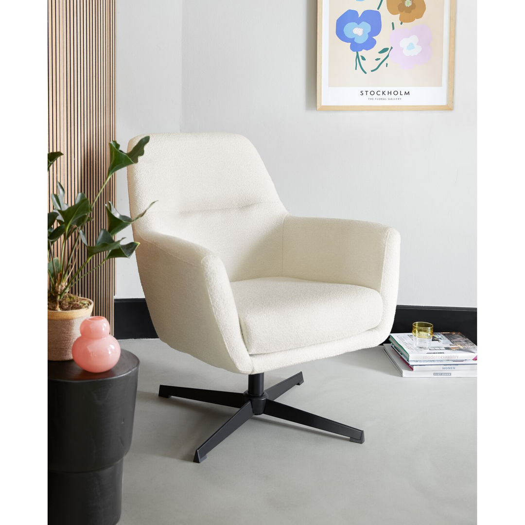 Draaifauteuil Tarkio bouclé wit