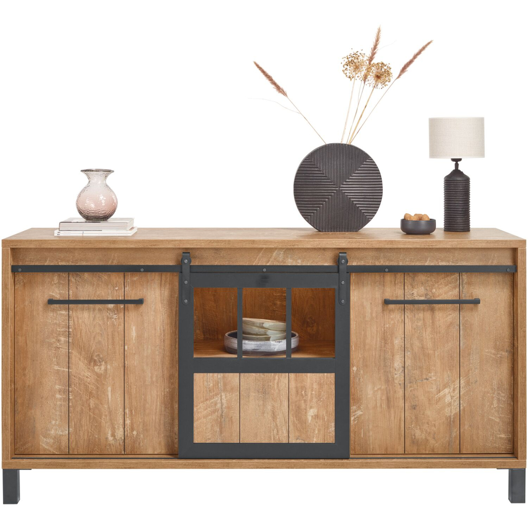 Dressoir Alva 90x179x50 cm orange teak met verlichting