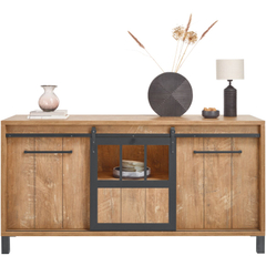 Dressoir Alva 90x179x50 cm orange teak met verlichting
