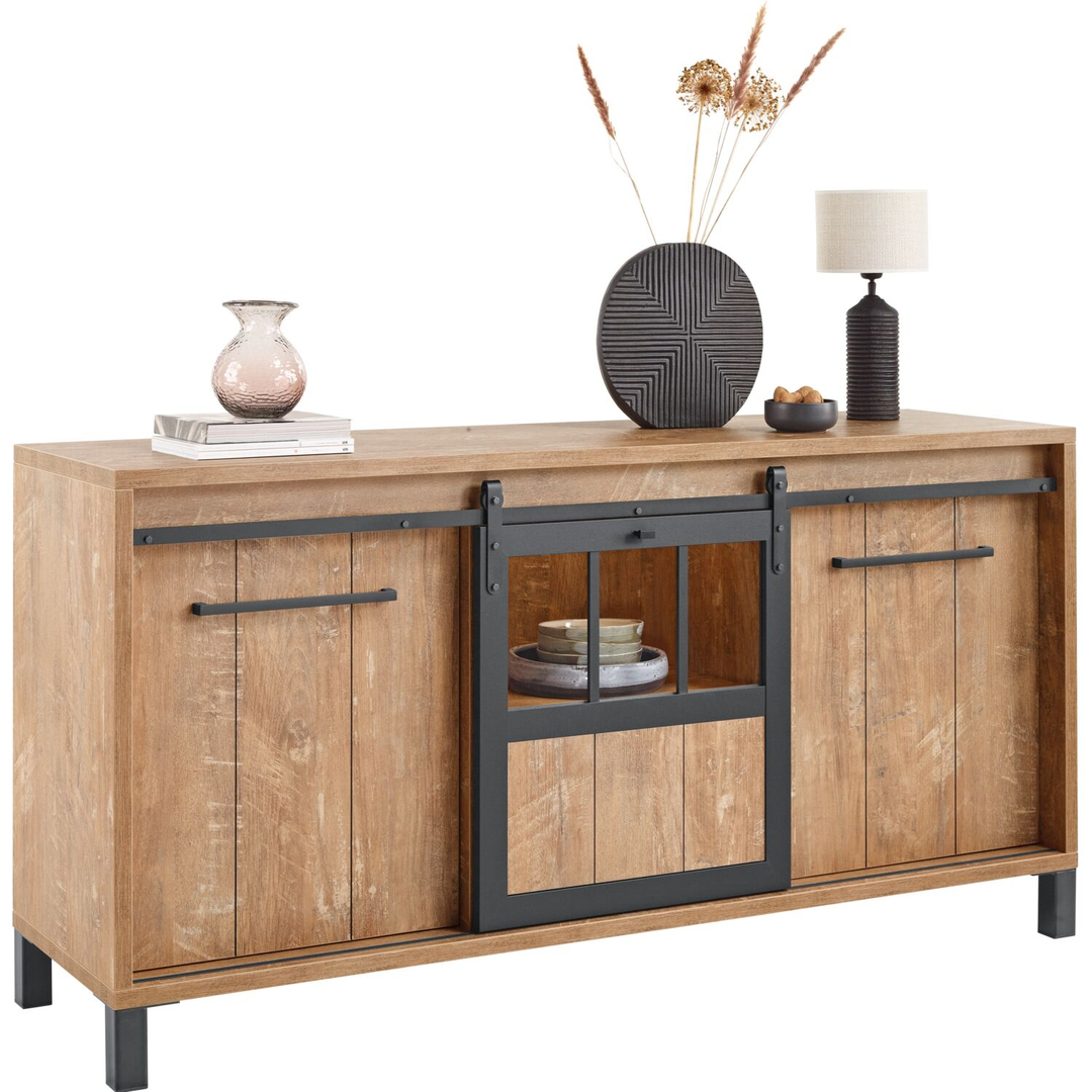 Dressoir Alva 90x179x50 cm orange teak met verlichting