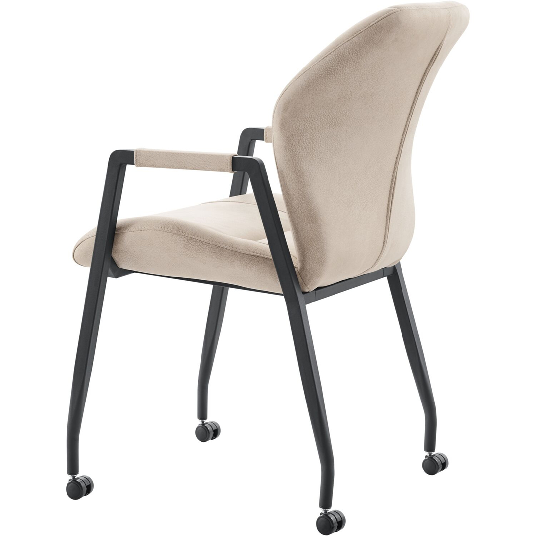 Eetkamerstoel Morada microvezel beige met wieltjes
