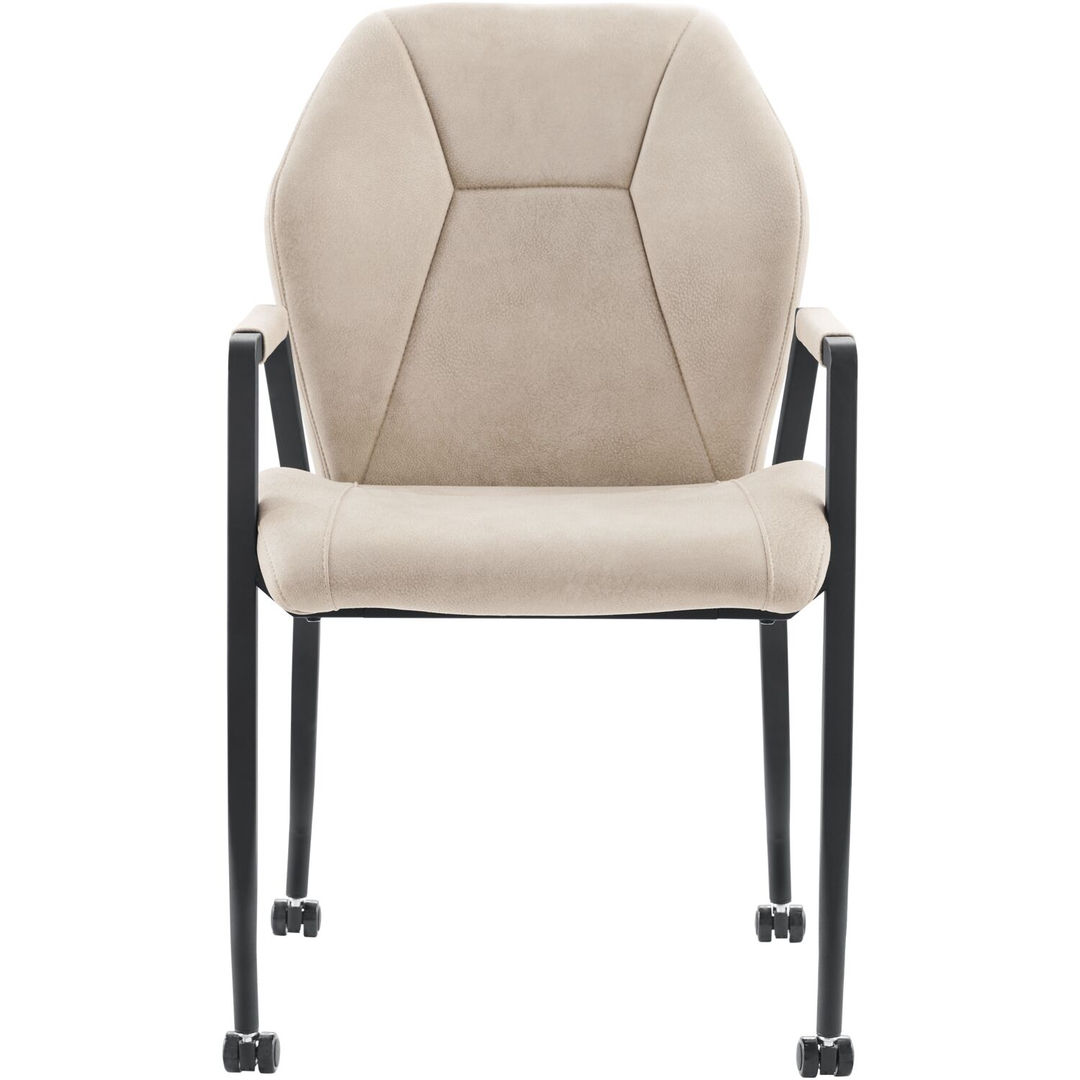 Eetkamerstoel Morada microvezel beige met wieltjes
