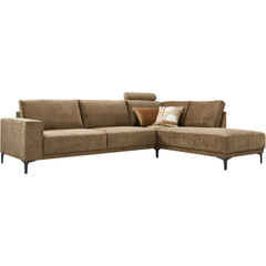 Hoekbank rechts Clanton bruin basic comfort met hoofdsteun
