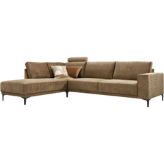 Hoekbank links Clanton bruin basic comfort met hoofdsteun