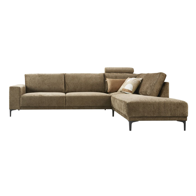 Hoekbank rechts Clanton bruin premium comfort met hoofdsteun