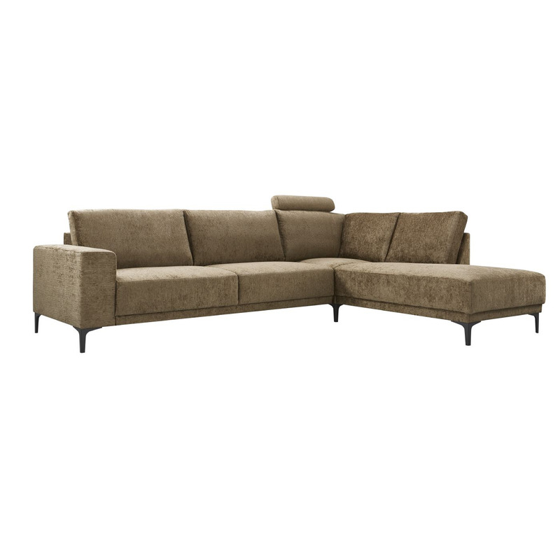 Hoekbank rechts Clanton bruin premium comfort met hoofdsteun