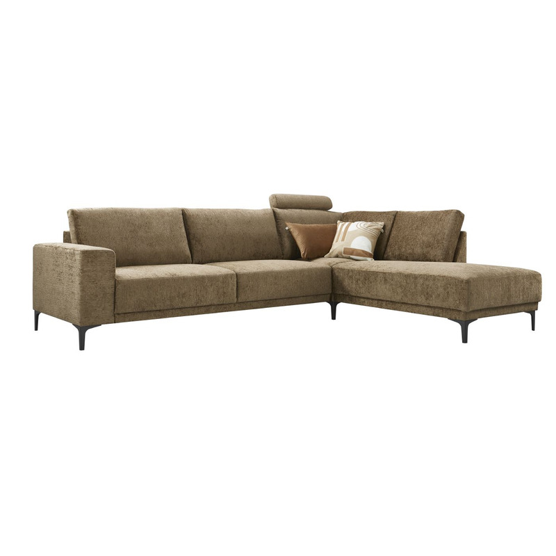 Hoekbank rechts Clanton bruin premium comfort met hoofdsteun