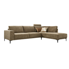 Hoekbank rechts Clanton bruin premium comfort met hoofdsteun