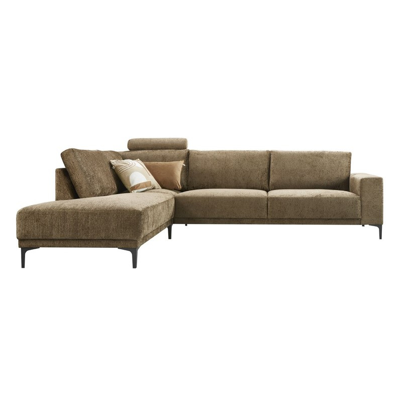 Hoekbank links Clanton bruin premium comfort met hoofdsteun