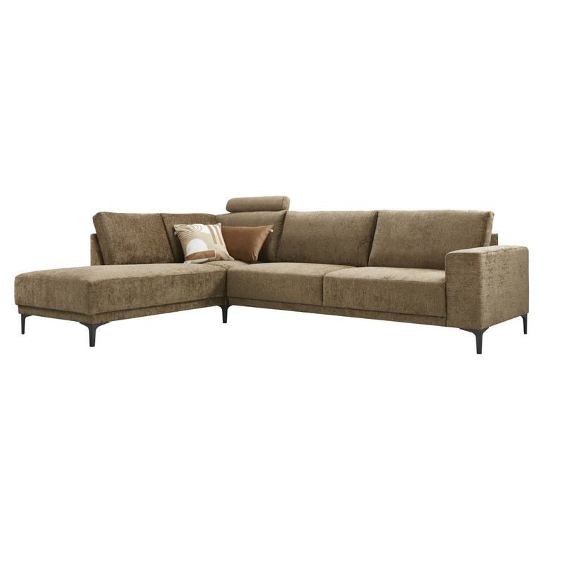 Hoekbank links Clanton bruin premium comfort met hoofdsteun