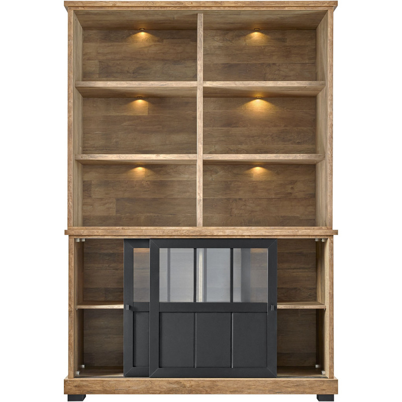 Boekenkast Ladonia 210x143x50 cm 2 glazen schuifdeuren