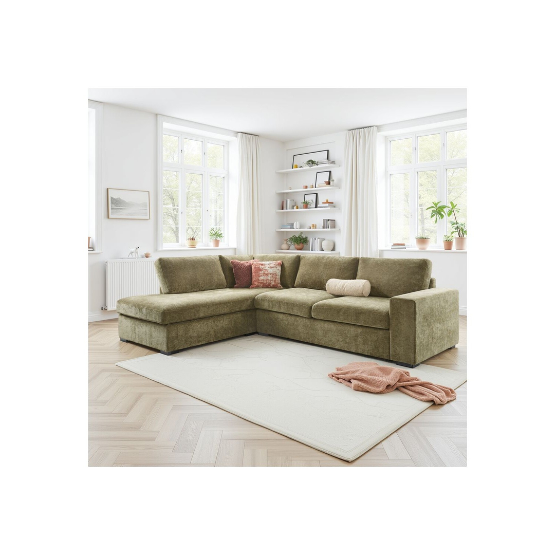 Hoekbank links Yukom groen met kussens premium comfort