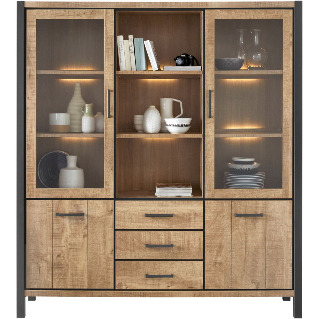 Vitrinekast Mantera 200x180x48 cm lichtbruin