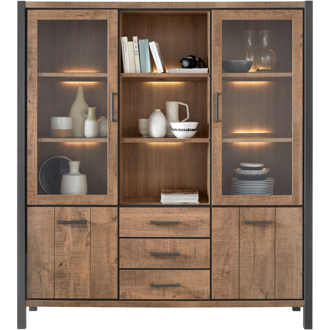Vitrinekast Mantera 200x180x48 cm donkerbruin