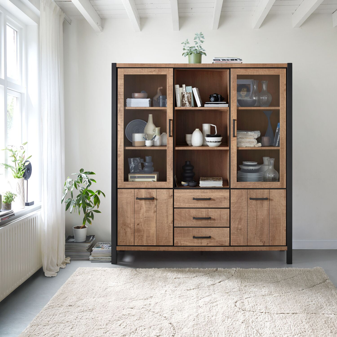 Vitrinekast Mantera 200x180x48 cm donkerbruin