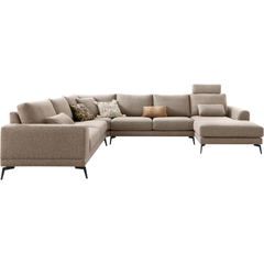 Hoekbank links Flandria met hoofdsteun bruin basic comfort
