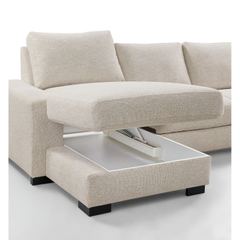 Hoekbank rechts Feda lichtgrijs relaxfunctie en opberglongchair basic comfort