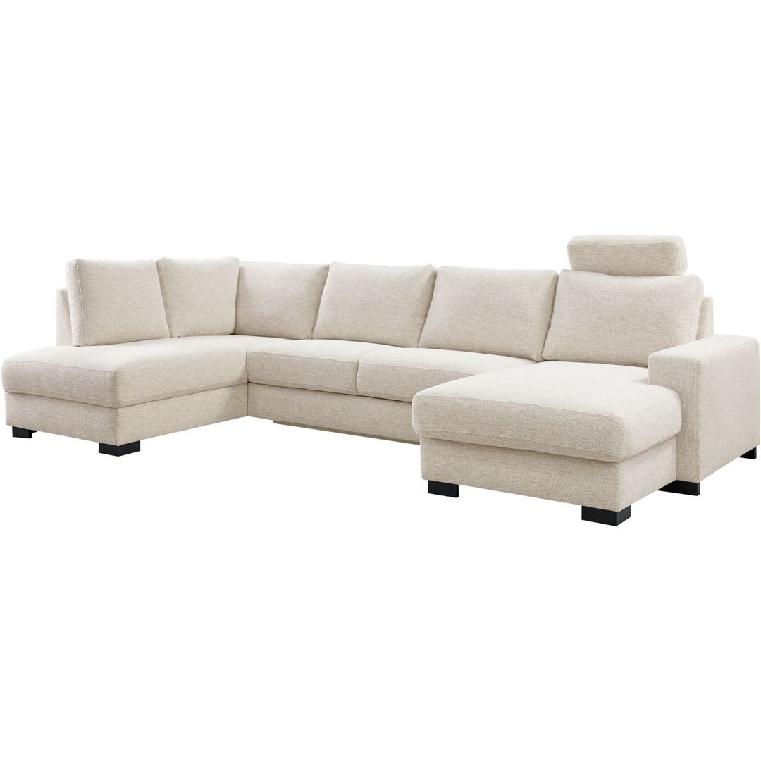 Hoekbank links Feda lichtgrijs hoofdsteun, relaxfunctie en opberglongchair basic comfort