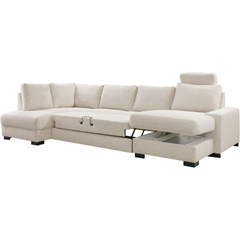 Hoekbank links Feda lichtgrijs hoofdsteun, relaxfunctie en opberglongchair basic comfort