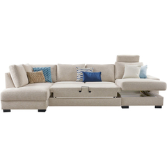 Hoekbank links Feda lichtgrijs hoofdsteun, relaxfunctie en opberglongchair basic comfort
