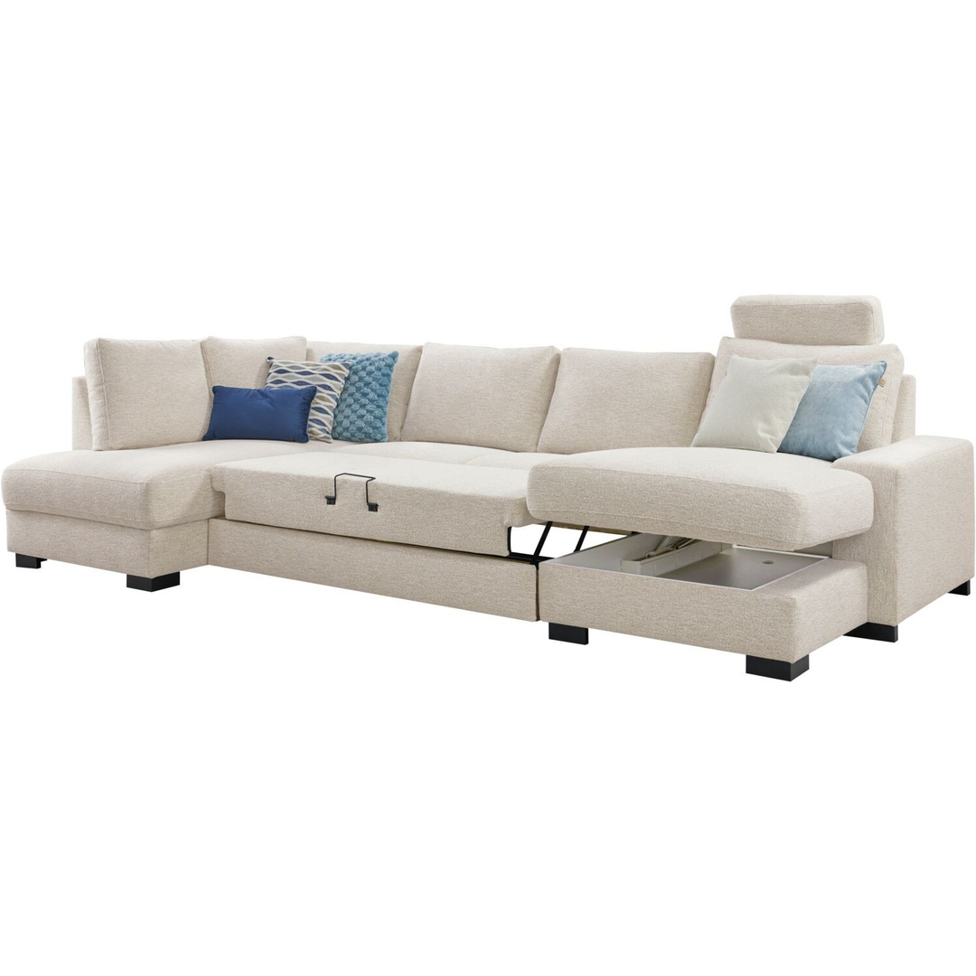 Hoekbank links Feda lichtgrijs hoofdsteun, relaxfunctie en opberglongchair basic comfort