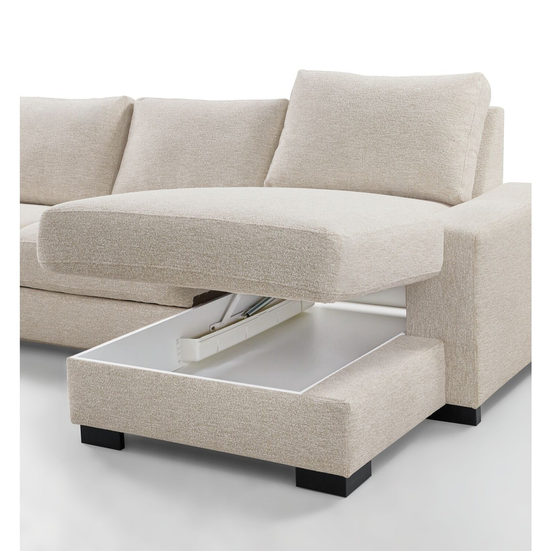 Hoekbank links Feda lichtgrijs hoofdsteun, relaxfunctie en opberglongchair basic comfort