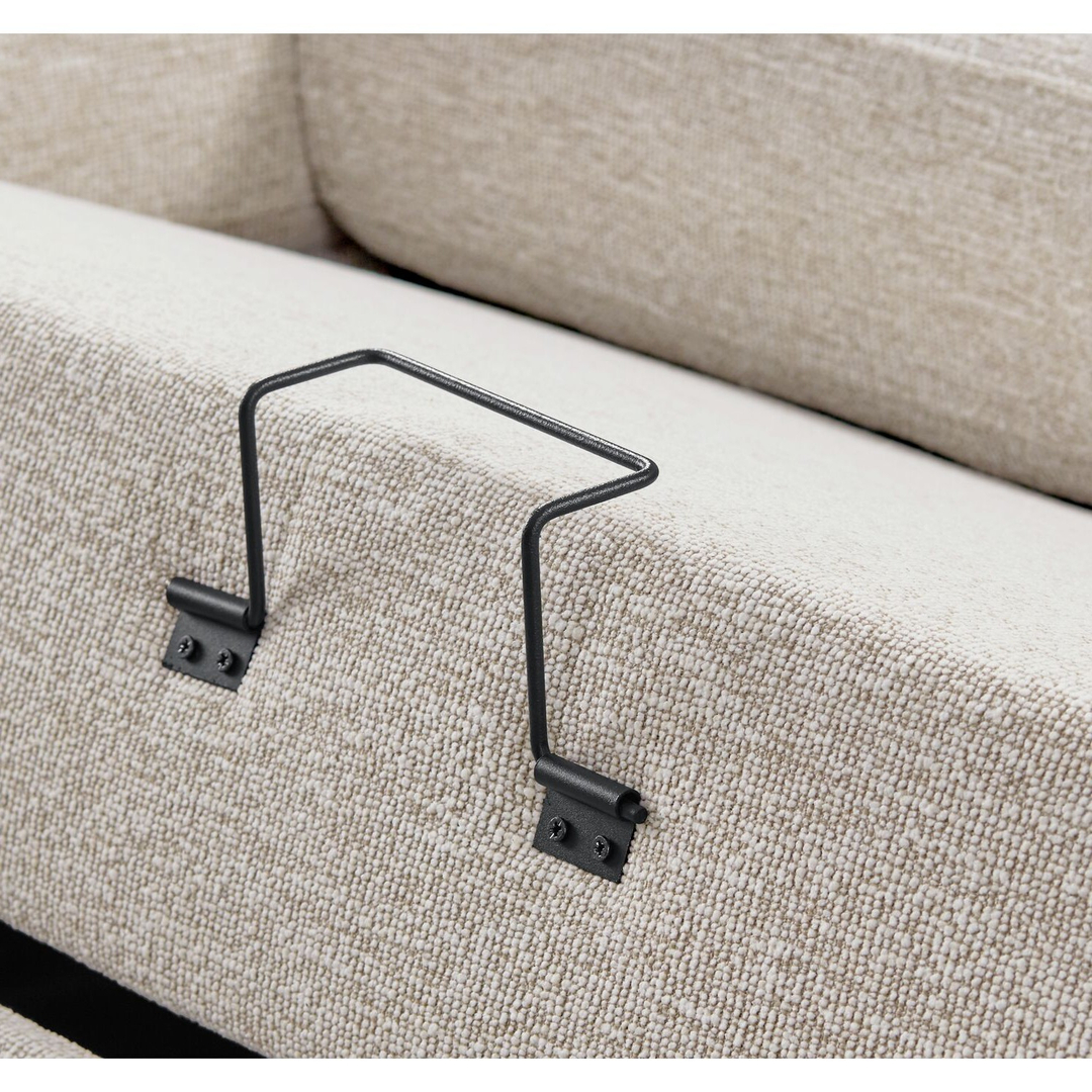 Hoekbank links Feda lichtgrijs hoofdsteun, relaxfunctie en opberglongchair basic comfort