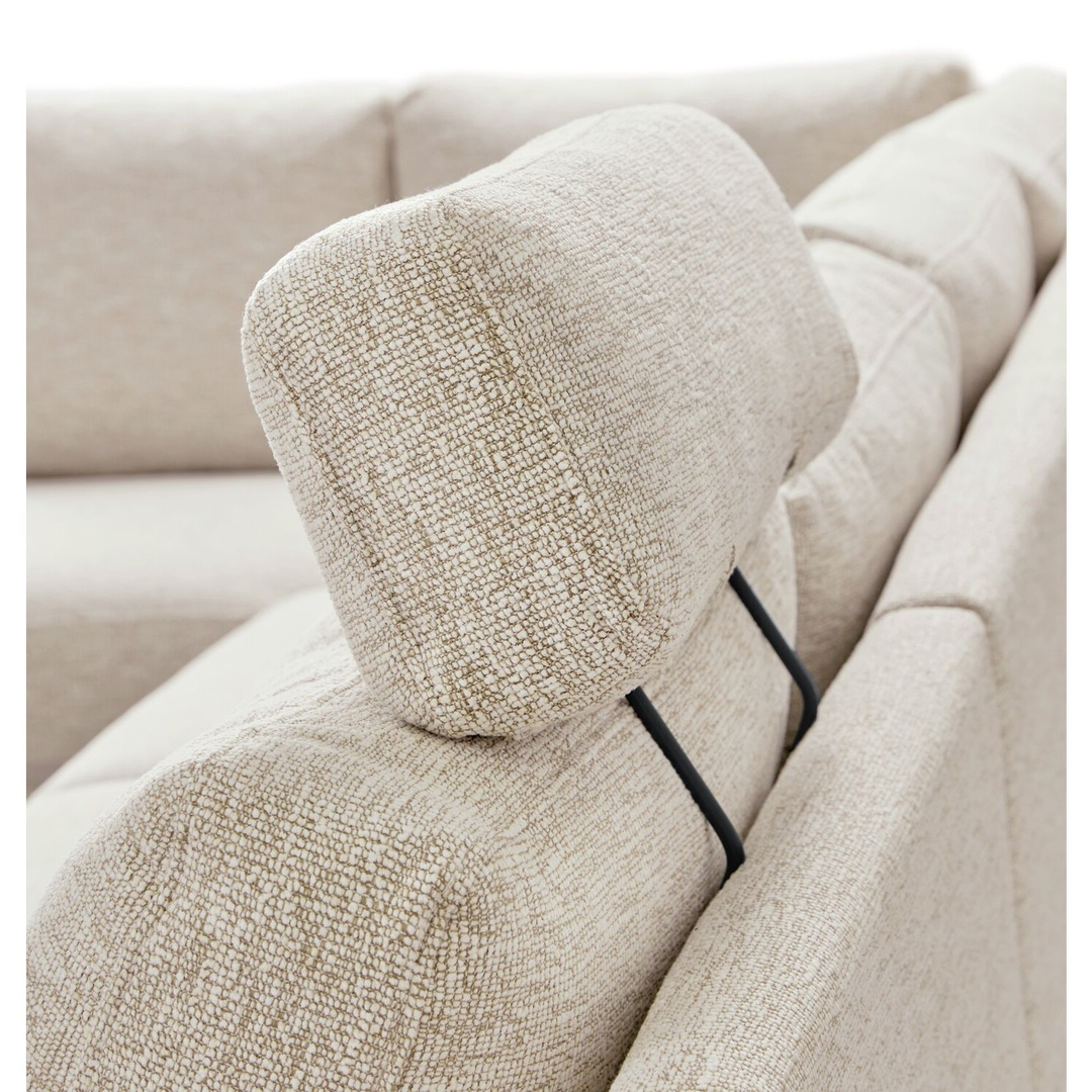 Hoekbank links Feda lichtgrijs hoofdsteun, relaxfunctie en opberglongchair basic comfort