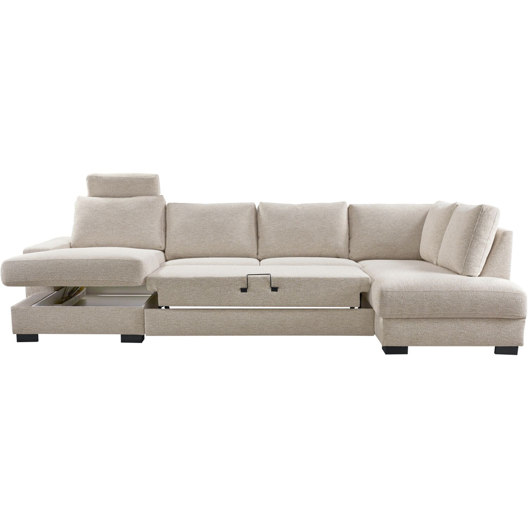 Hoekbank rechts Feda lichtgrijs hoofdsteun, relaxfunctie en opberglongchair basic comfort