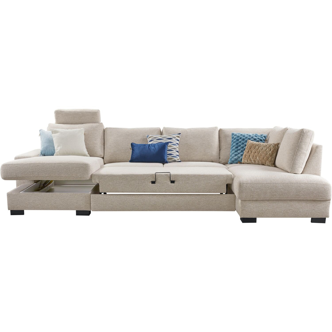 Hoekbank rechts Feda lichtgrijs hoofdsteun, relaxfunctie en opberglongchair basic comfort