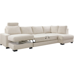 Hoekbank rechts Feda lichtgrijs hoofdsteun, relaxfunctie en opberglongchair basic comfort