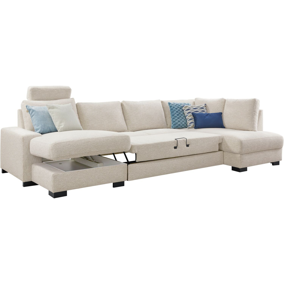 Hoekbank rechts Feda lichtgrijs hoofdsteun, relaxfunctie en opberglongchair basic comfort