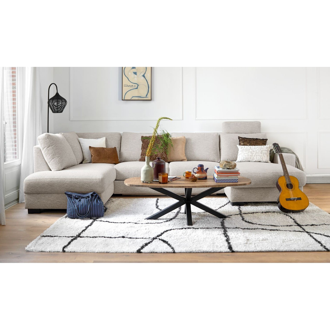 Hoekbank links Feda lichtgrijs hoofdsteun en longchair basic comfort