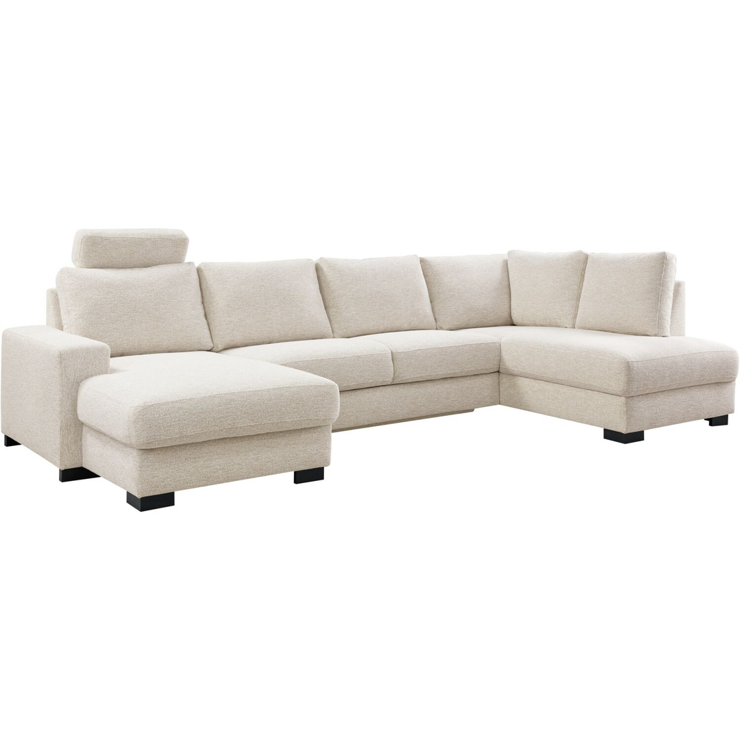 Hoekbank rechts Feda lichtgrijs hoofdsteun en longchair basic comfort