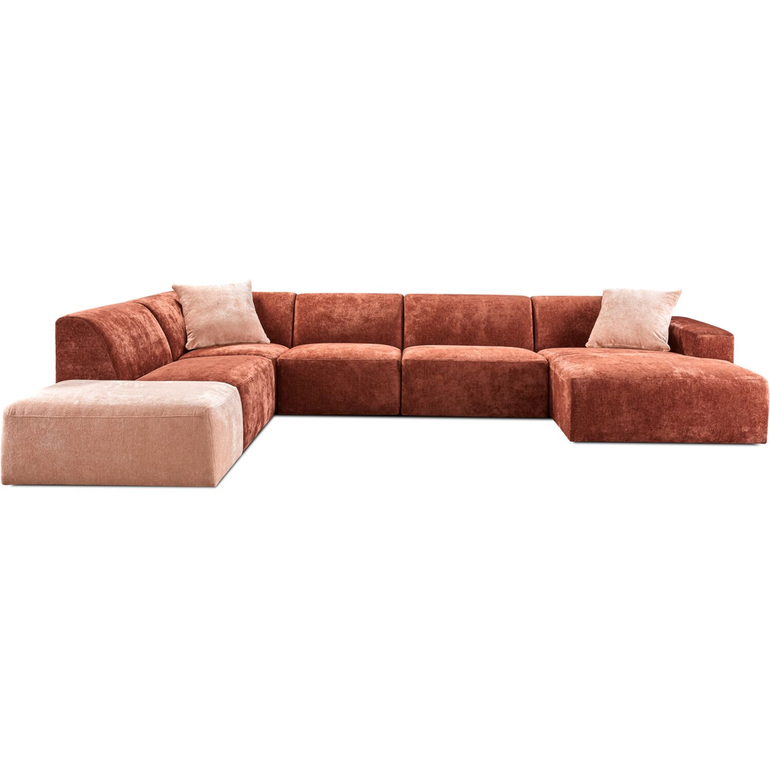 Hoekbank links Romont terra met hocker en sierkussens basic comfort