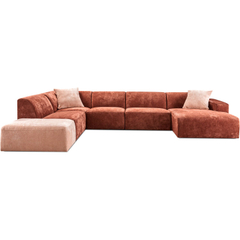 Hoekbank links Romont terra met hocker en sierkussens basic comfort