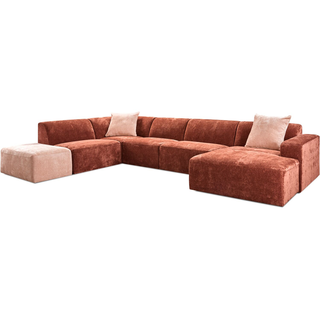 Hoekbank links Romont terra met hocker en sierkussens basic comfort