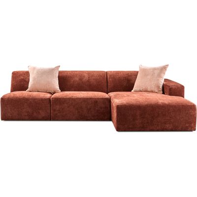 Hoekbank Romont met longchair rechts terra met sierkussens basic comfort