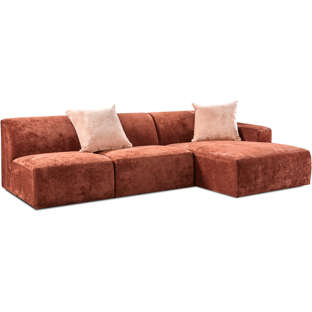 Hoekbank Romont met longchair rechts terra met sierkussens basic comfort