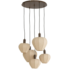 Hanglamp Bonnyrigg 5-lichts houtprint met beige kap