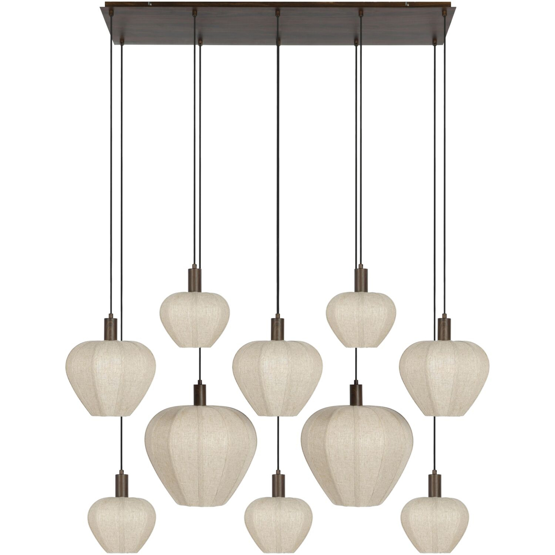 Hanglamp Bonnyrigg 10-lichts houtprint met crème kap