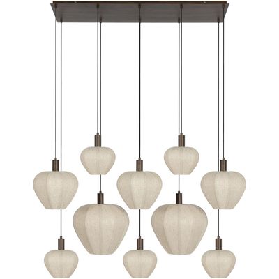 Hanglamp Bonnyrigg 10-lichts houtprint met crème kap